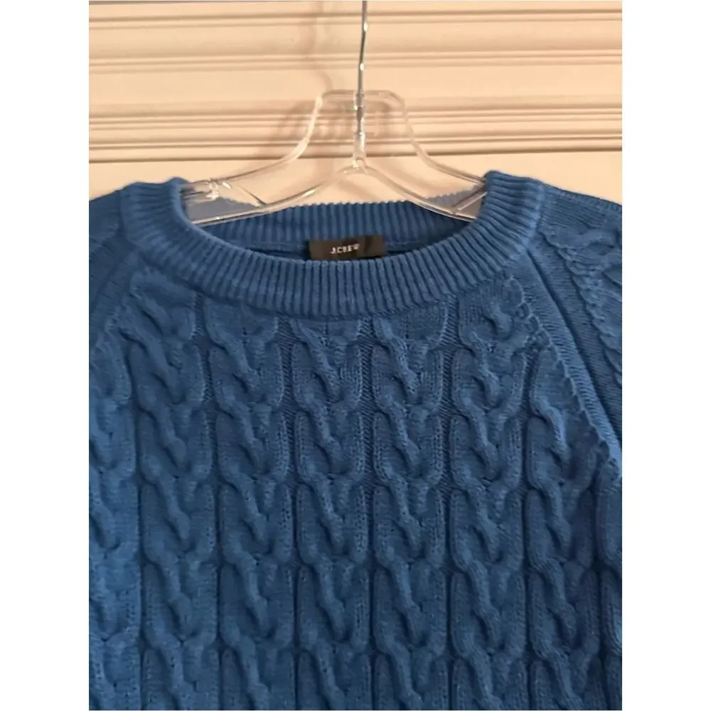 J. Crew Relaxed Fit Cable Knit Crewneck Sweater Ay824 Blue XS Cotton Preppy 2021